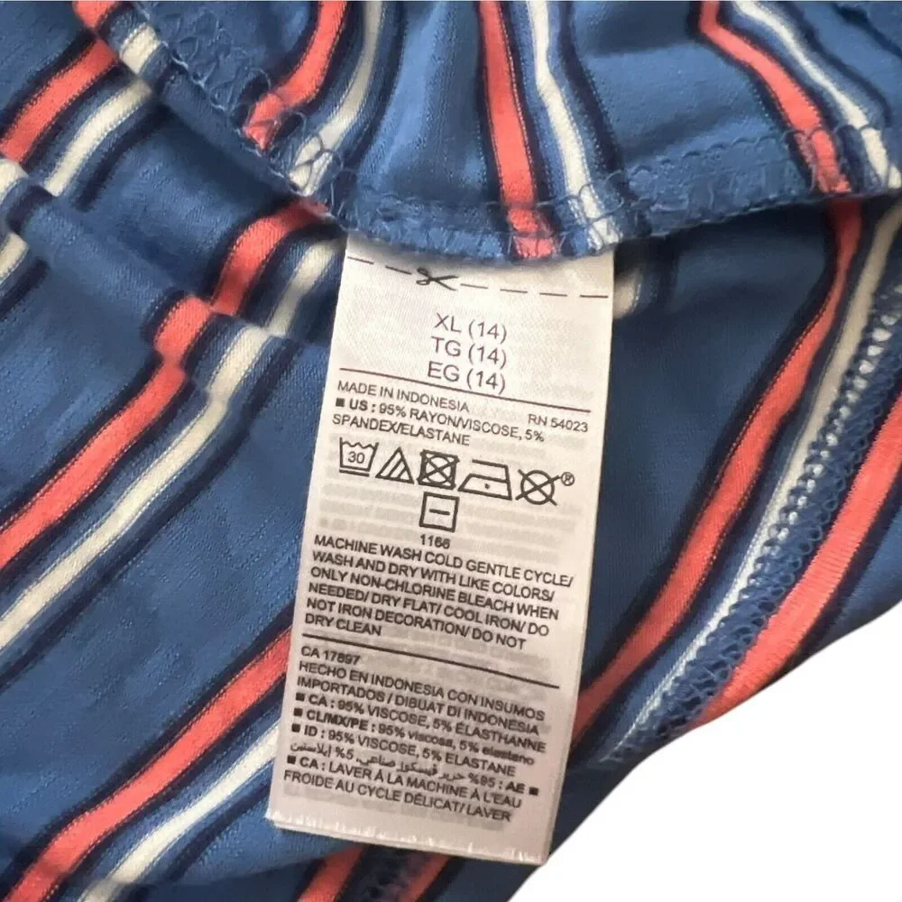 Old Navy Dress Girls Size XL 14 Blue‎ Orange Striped Sleeveless Stretch Soft